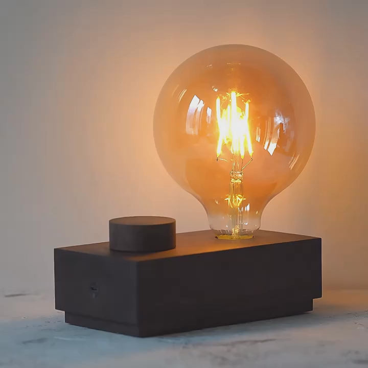 cordless wooden table lamp with edison bulb and knob dimmer