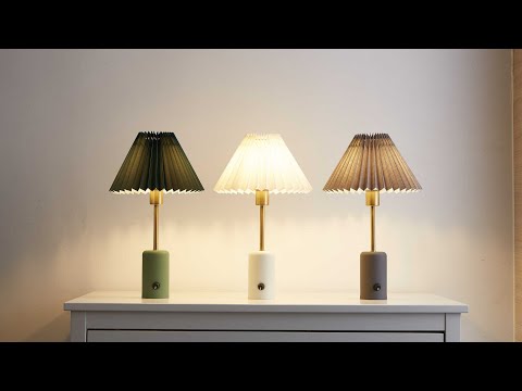 White Pleated Lampshades Cordless Table Lamps