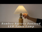 Bamboo Battery Powered LED Table Lamp - Vintage Pleated Shade