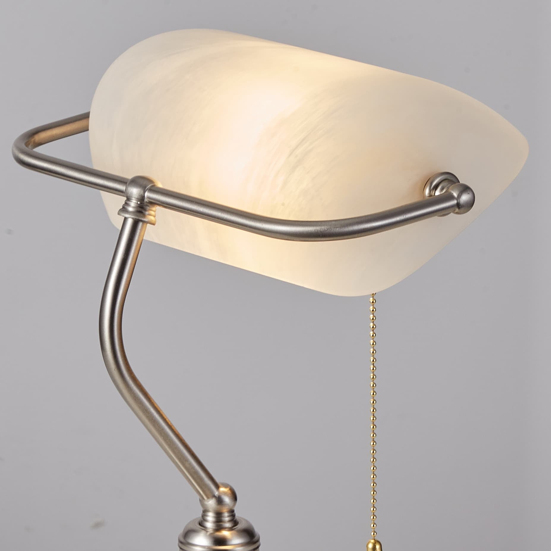 rechargeable bankers light white glass shade brushed nickel detail image1