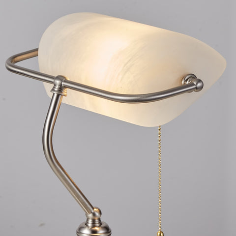 Rechargeable Bankers Light with White Glass Shade - Brushed Nickel