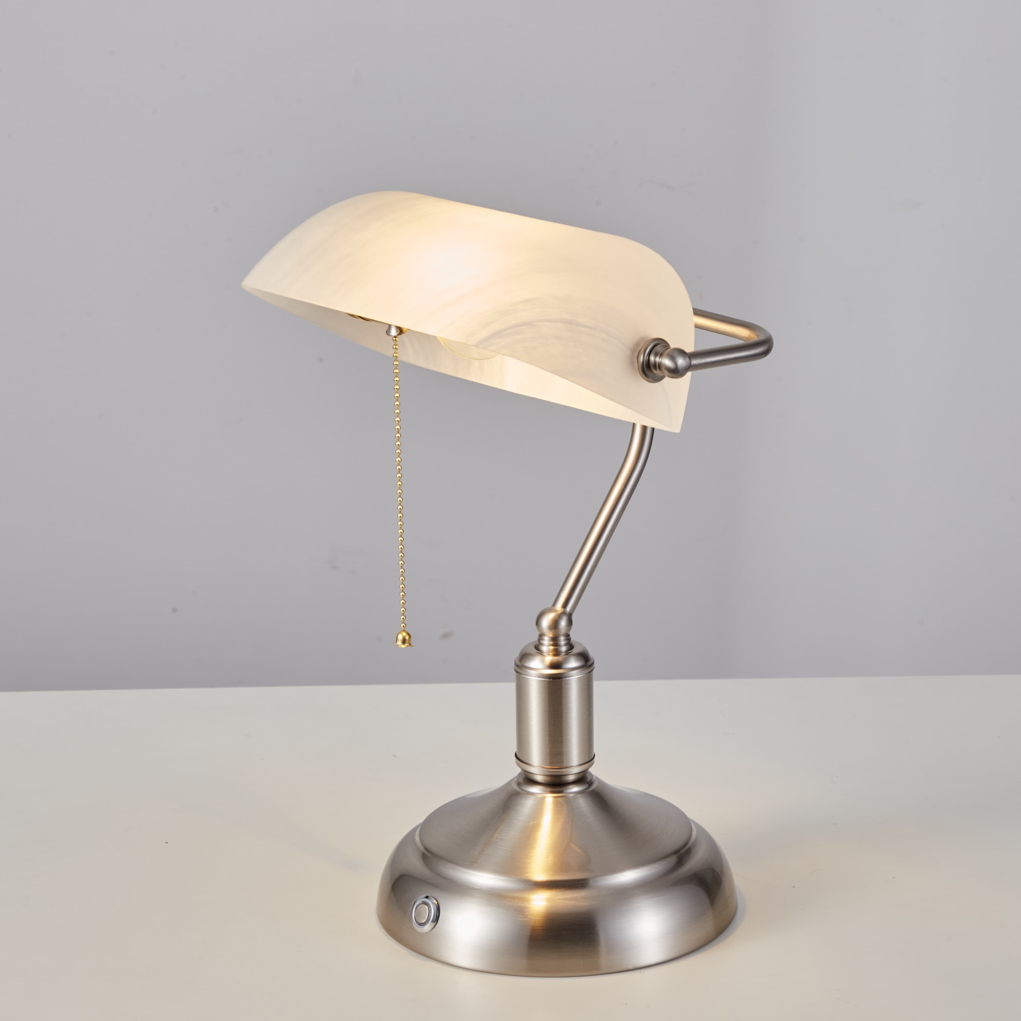 rechargeable bankers light white glassshade brushed nickel front image1