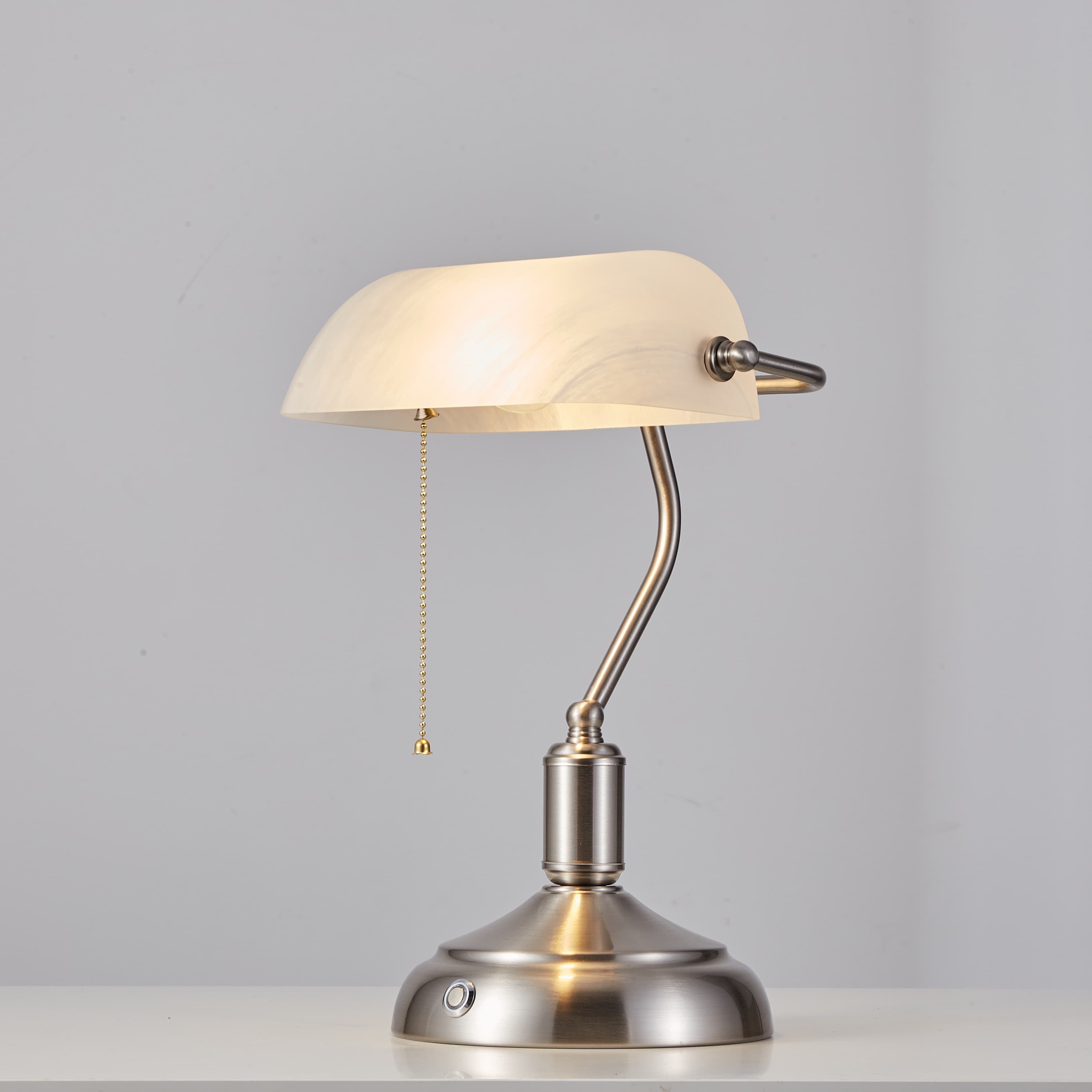 rechargeable bankers light white glassshade brushed nickel front image2