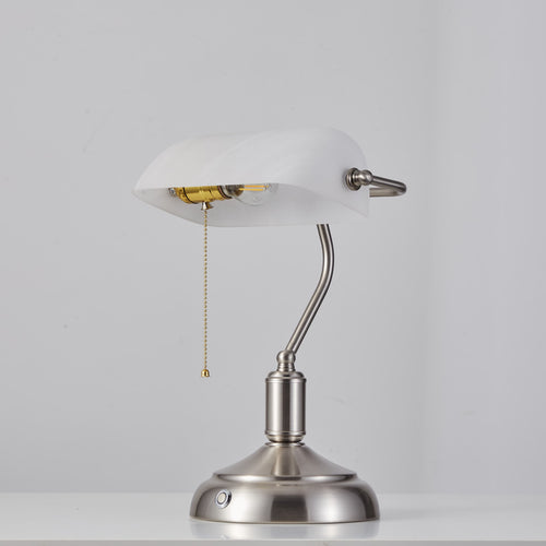 rechargeable bankers light white glassshade brushed nickel front image