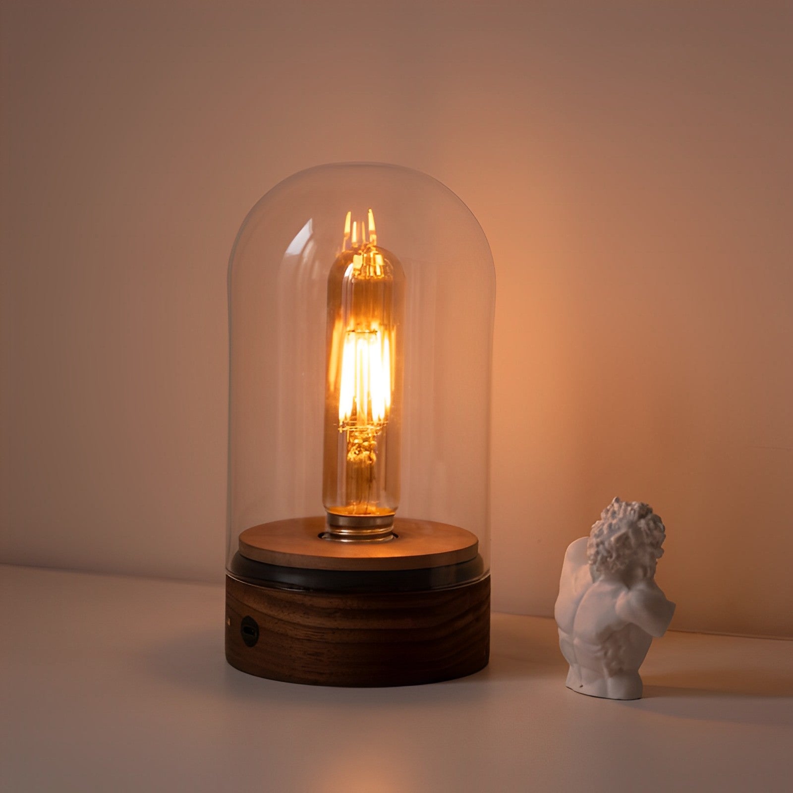 rechargeable glass cloche edison table lamp