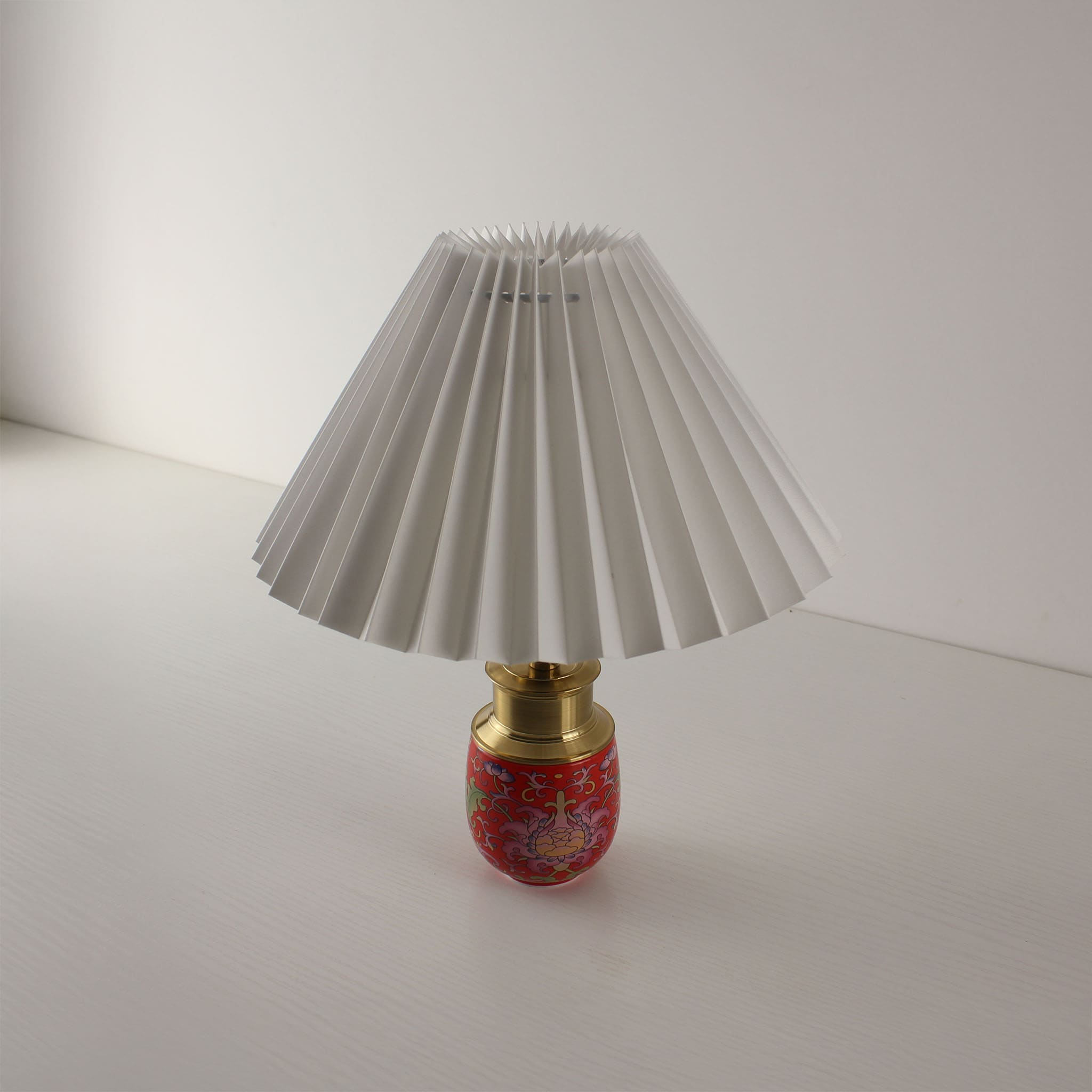 Red Chinoiserie Enamel Porcelain Wireless Table Lamp, Portable Battery Operated, Off