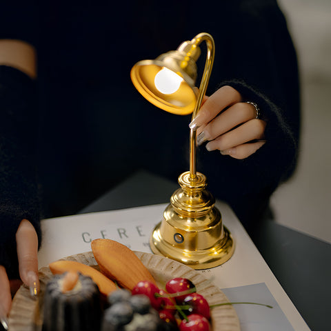 Small Brass Cordless LED Table Lamp - Rechargeable Reading Lamp