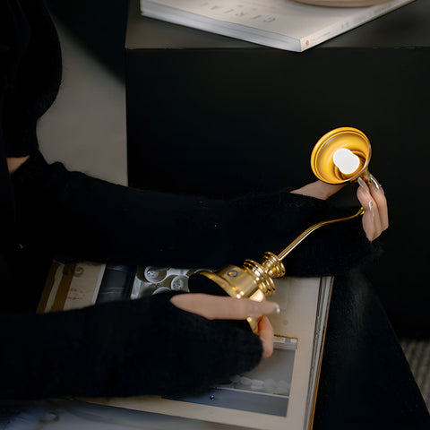 Small Brass Cordless LED Table Lamp - Rechargeable Reading Lamp