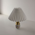 Vintage Oriental White Enamel Porcelain Cord-free Lamp, USB Charging, Pleated Shade