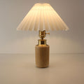 White Pleated Shade Bamboo Lamp, Warm LED Light, Japandi Style, Portable Battery Operated for Bedside