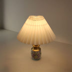 Portable White Famille Rose Ceramic Lamp with Warm LED Light, Battery Operated for Restaurant