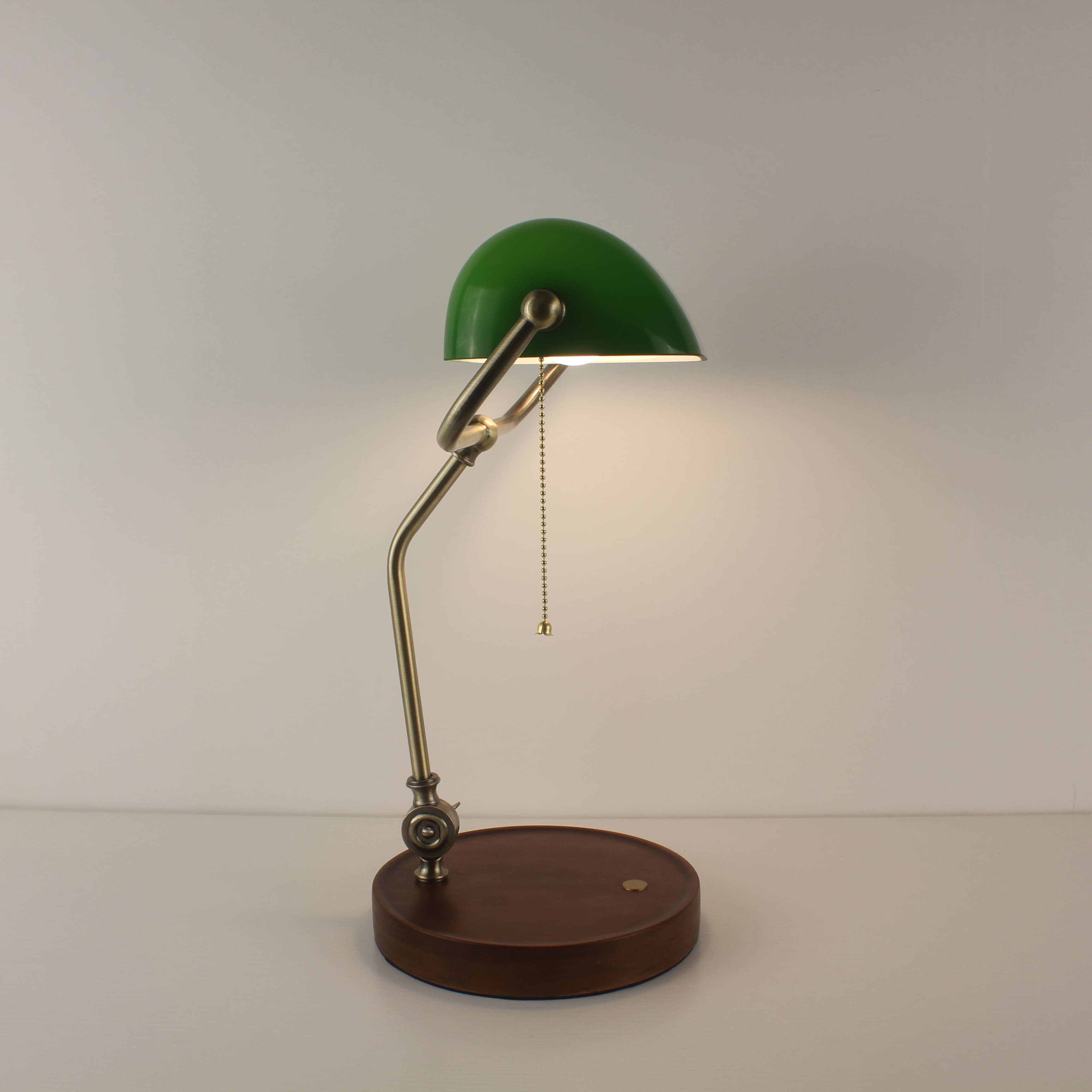 wooden battery operated banker table lamp