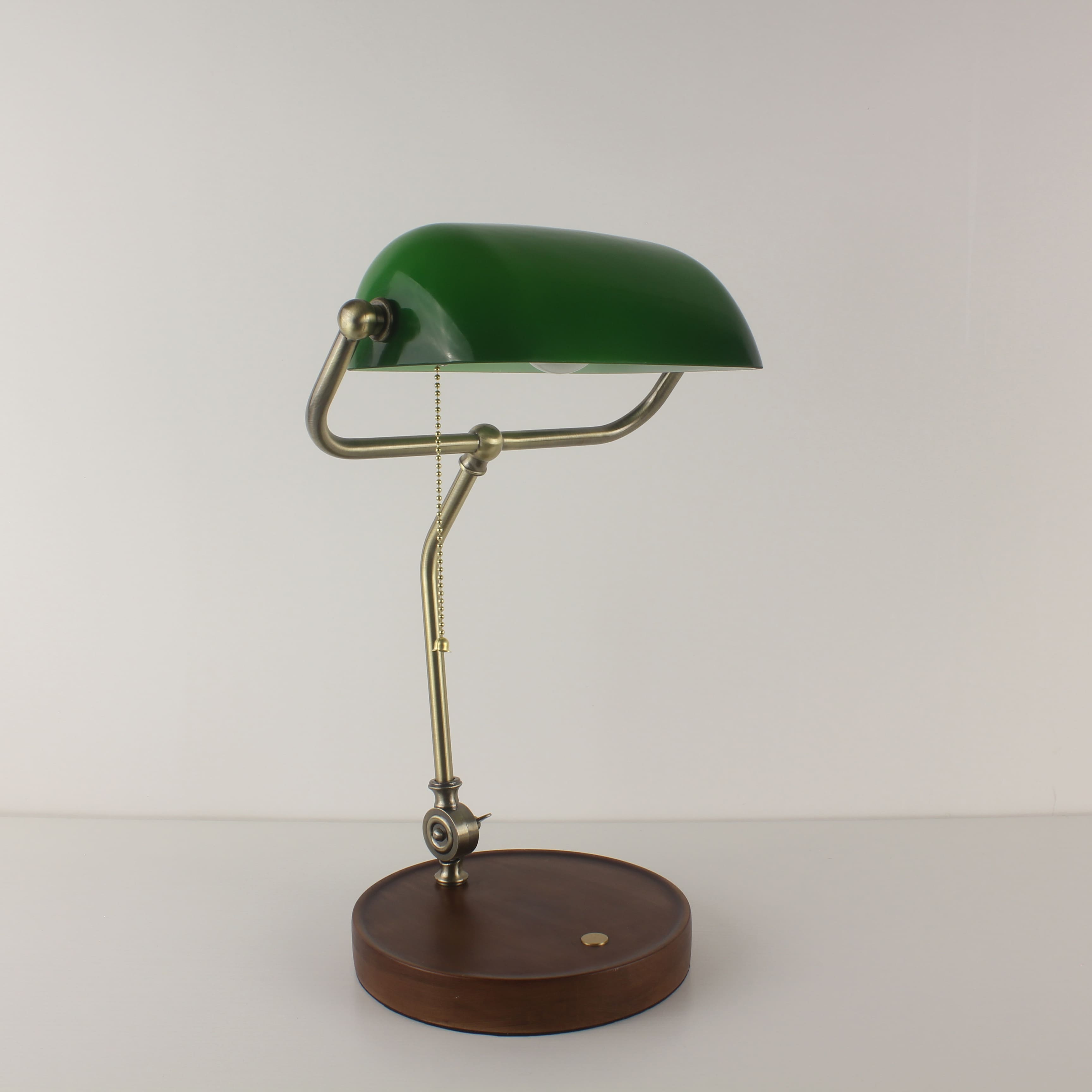wooden battery powered banker table lamp