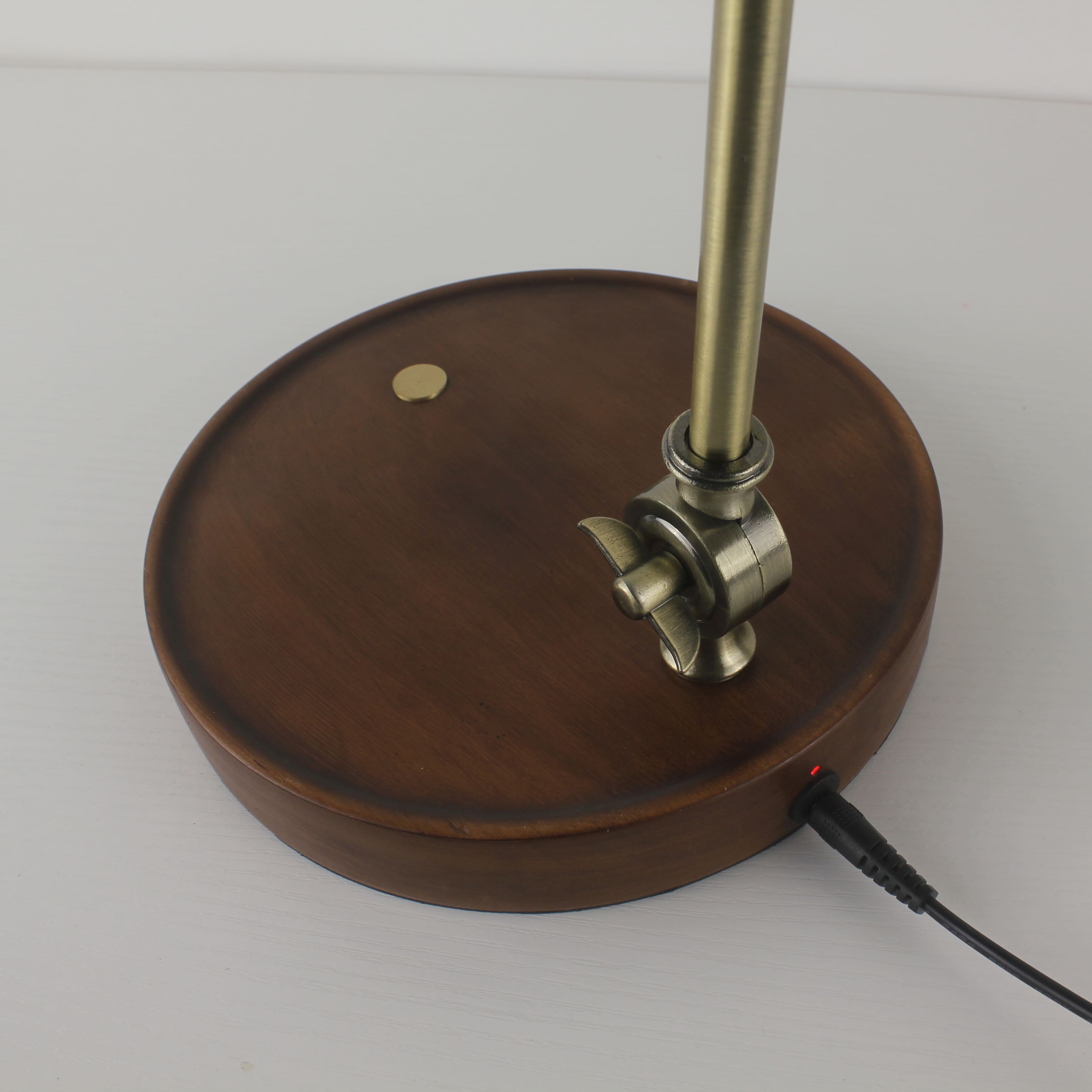 wooden rechargeable bankers lamp green
