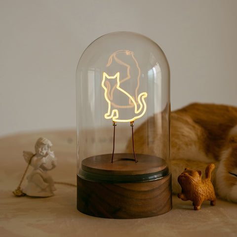 Wooden Wireless Cat Lamp